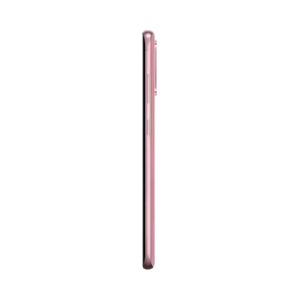 Profil du Samsung Galaxy S20 5G rose, tranche fine avec boutons de volume et alimentation. iTelier Lyon : réparation bouton power, remplacement écran AMOLED, port de charge. Garantie 1 an et prise en charge en boutique ou par envoi sécurisé.