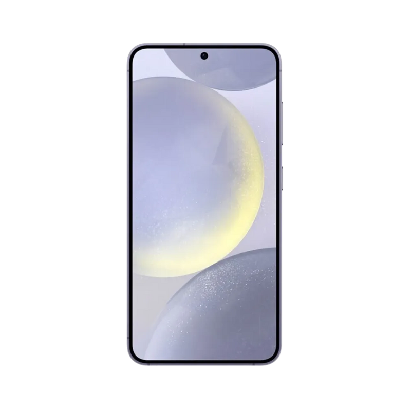 Face avant du Galaxy S24 violet, écran bord à bord lumineux avec poinçon central et affichage clair. Réparation iTelier Lyon : remplacement écran OLED d’origine, réparation tactile, diagnostic offert et intervention rapide avec pièces certifiées.