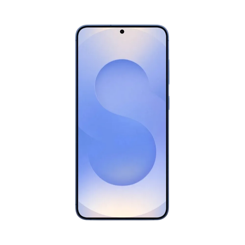 Face avant du Galaxy S25 Plus bleu, écran lumineux bord à bord avec poinçon central et affichage clair. Réparation iTelier Lyon : changement écran OLED d’origine, remise en état tactile, diagnostic offert et intervention express en boutique ou par correspondance.