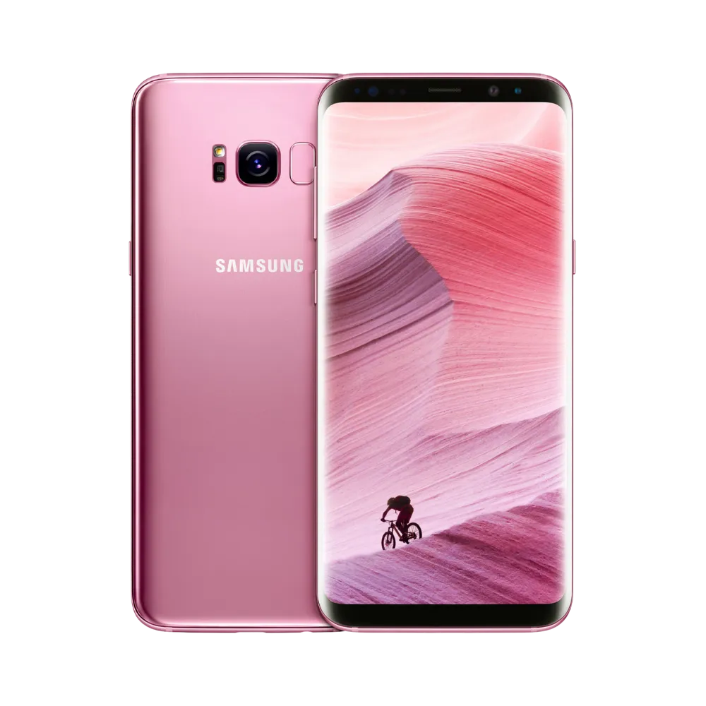 Samsung Galaxy S8 rose avec écran incurvé Infinity Display et dos en verre brillant. iTelier Lyon : remplacement écran AMOLED, vitre arrière, batterie, caméra. Diagnostic offert et réparations garanties 1 an.