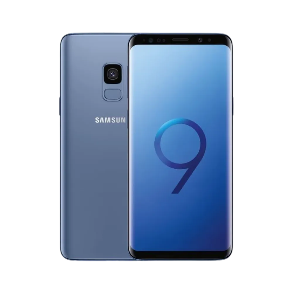 Samsung Galaxy S9 bleu affichant son écran Infinity Display incurvé et son dos avec capteur d’empreintes centré. iTelier Lyon : remplacement écran OLED, vitre arrière, batterie. Diagnostic offert et garantie 1 an sur chaque réparation.