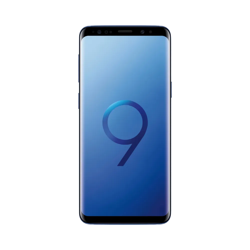 Face avant du Galaxy S9 bleu avec écran Super AMOLED bord à bord et design incurvé. iTelier Lyon : réparation écran fissuré, tactile défectueux, nappe interne. Intervention express en boutique ou envoi sécurisé par correspondance.
