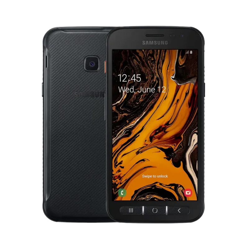 Samsung Galaxy XCover 4s vu de face et de dos. iTelier Lyon : réparation écran tactile cassé, vitre arrière endommagée, changement batterie et connecteur. Diagnostic offert, pièces garanties 1 an, service en boutique et par correspondance.