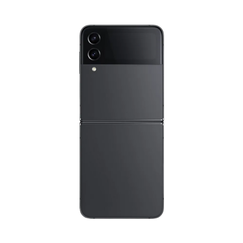 Dos du Samsung Galaxy Z Flip4 en finition noire avec modules photo. iTelier Lyon : changement cache arrière, réparation caméra, remplacement batterie. Réparations garanties 1 an, en boutique ou par envoi postal.