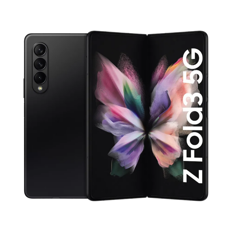 Samsung Galaxy Z Fold3 5G ouvert laissant voir son large écran pliable AMOLED. iTelier Lyon : réparation écran pliable fissuré, dalle tactile interne endommagée, ou charnière bloquée. Garantie 1 an et diagnostic offert.