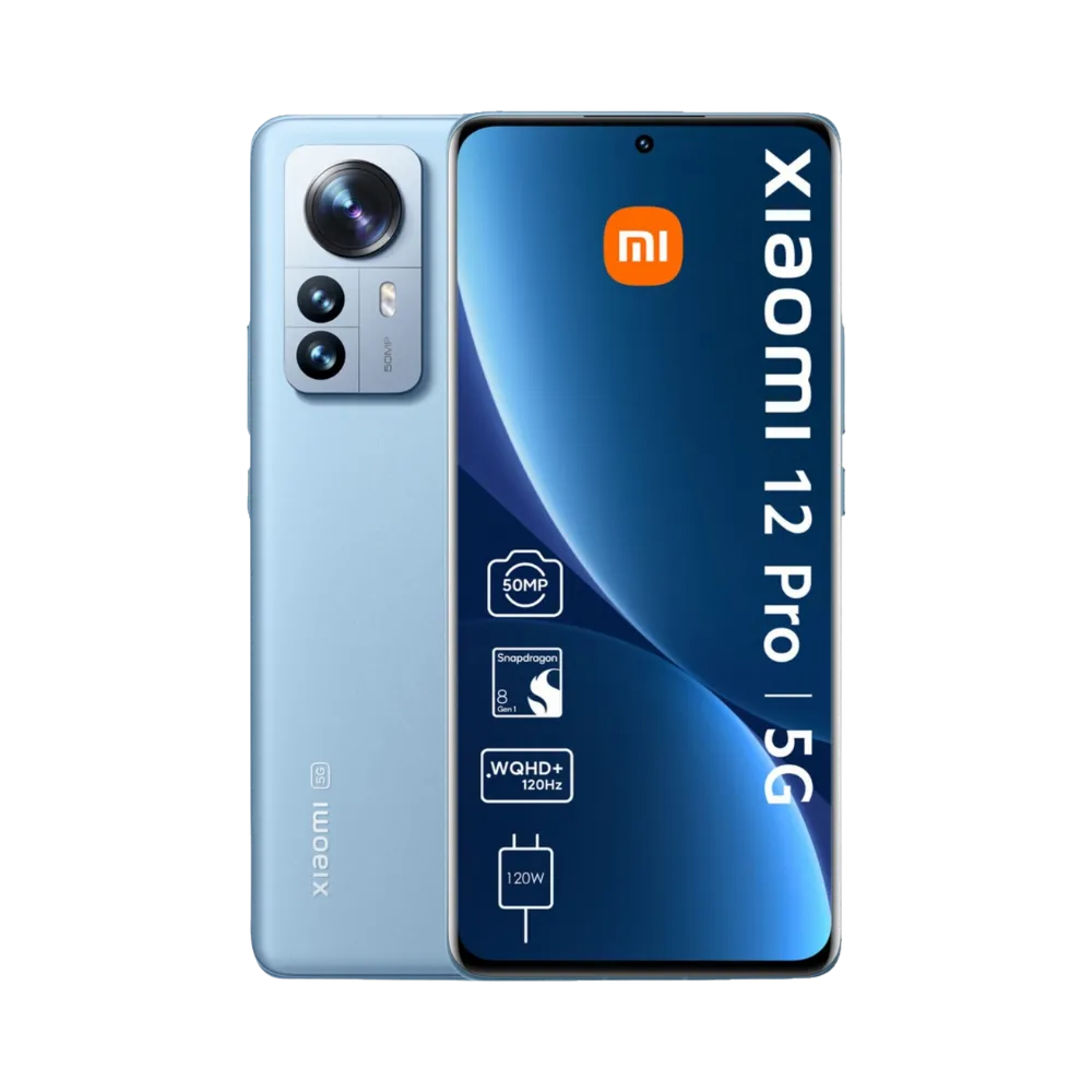 Xiaomi 12 Pro bleu en vue avant et arrière — réparation écran, vitre arrière et batterie par iTelier Lyon, diagnostic offert, pièces d’origine garanties 1 an, service express et envoi national.