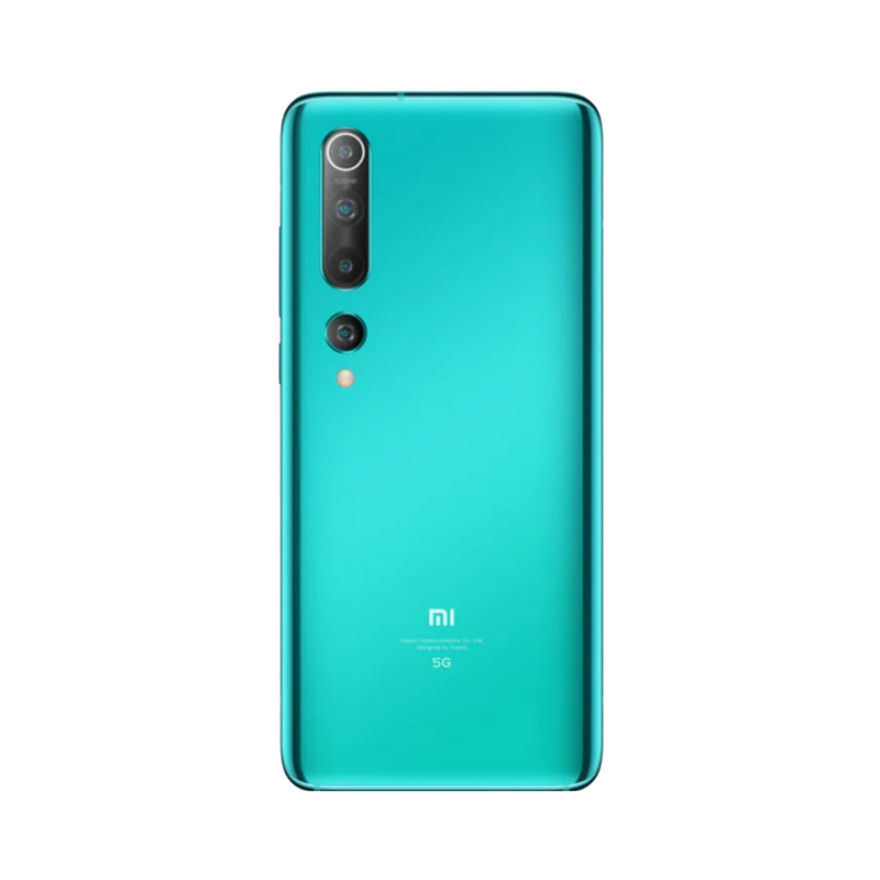Dos du Xiaomi Mi 10 5G avec quadruple caméra verticale — réparation appareil photo et vitre arrière par iTelier Lyon, techniciens experts, diagnostic offert et pièces garanties 1 an.