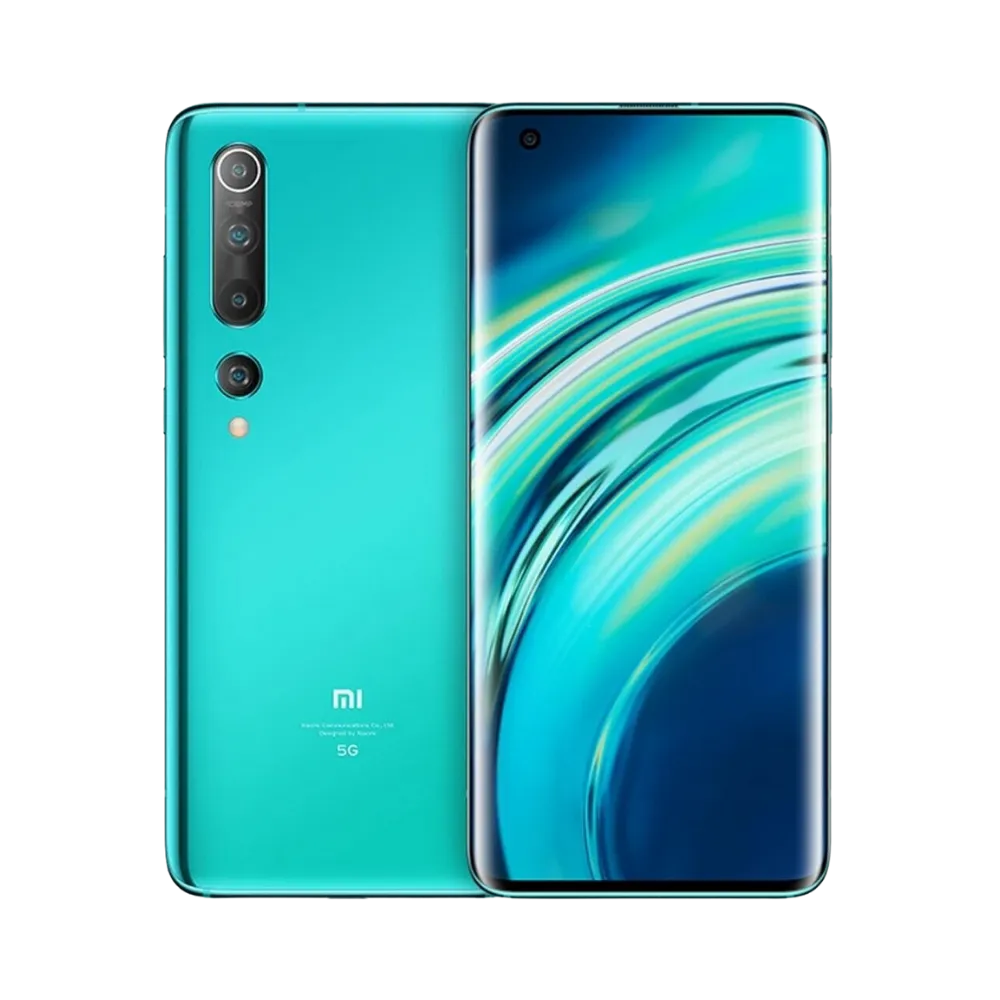 Xiaomi Mi 10 5G en vue avant et arrière — réparation écran, vitre arrière et batterie par iTelier Lyon, diagnostic gratuit, pièces d’origine garanties 1 an, service express et envoi national.