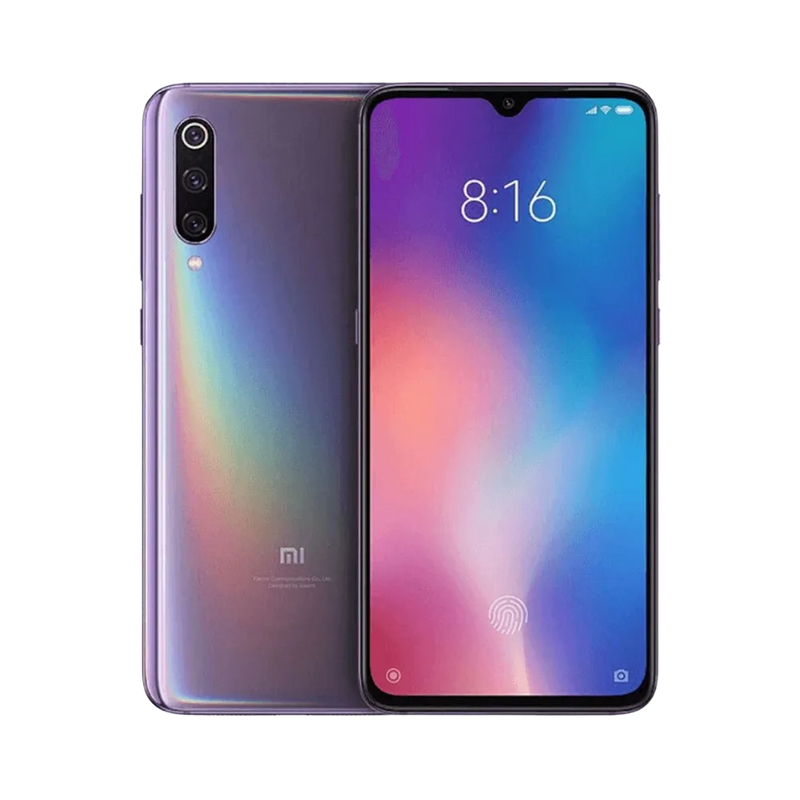 Xiaomi Mi 9 en vue avant et arrière — réparation écran AMOLED, vitre arrière et changement de batterie par iTelier Lyon, diagnostic gratuit, pièces d’origine garanties 1 an, service express France.