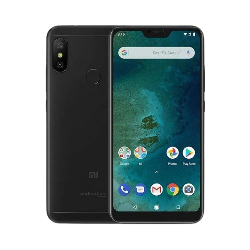Xiaomi Mi A2 Lite noir en vue avant et arrière — réparation écran LCD avec encoche, remplacement vitre cassée et changement batterie par iTelier Lyon, devis gratuit, réparation rapide en boutique et service par correspondance France.