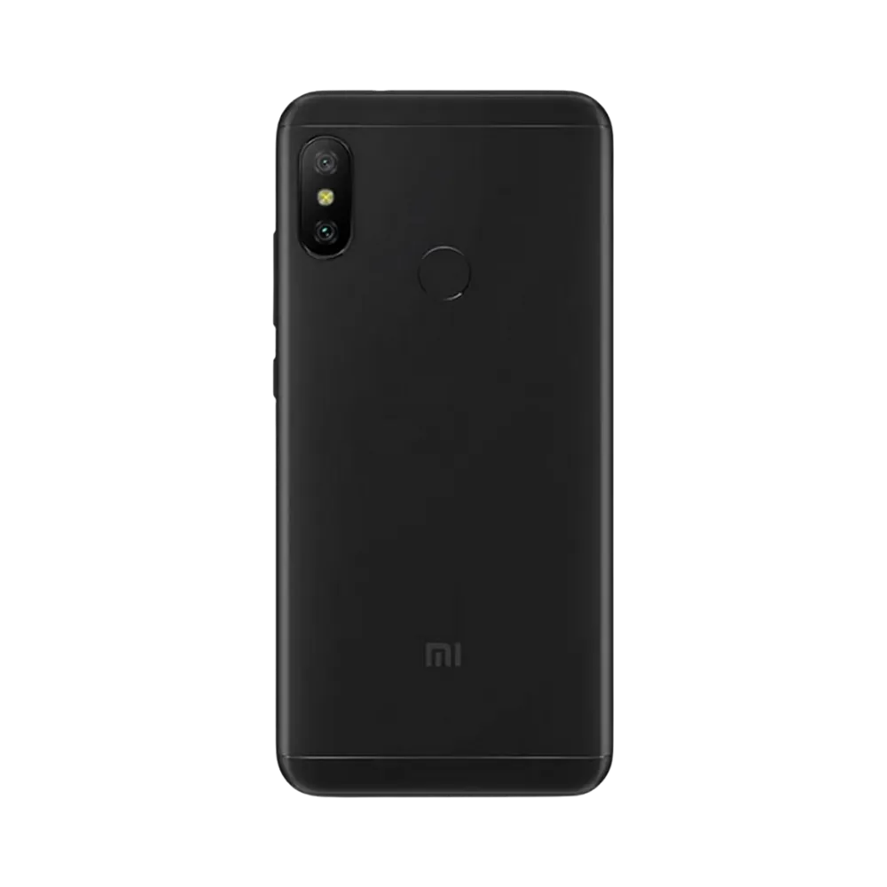 Dos du Xiaomi Mi A2 noir avec double module photo vertical et capteur d’empreinte — réparation lentille caméra, remplacement vitre arrière et changement batterie par iTelier Lyon, techniciens certifiés, service fiable et écologique.