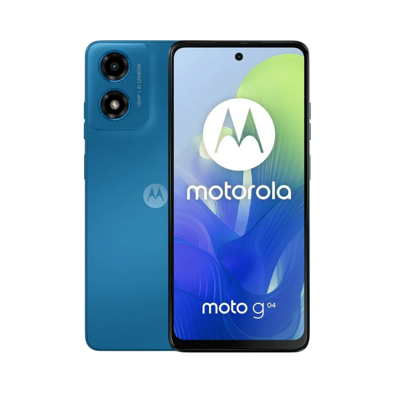 Réparation Motorola G04 à Lyon – iTelier : vue avant avec écran éteint, idéale pour illustrer un remplacement d’écran fissuré ou tactile non fonctionnel. Diagnostic gratuit, pièces garanties et service express en boutique Lyon 6 ou par envoi national.