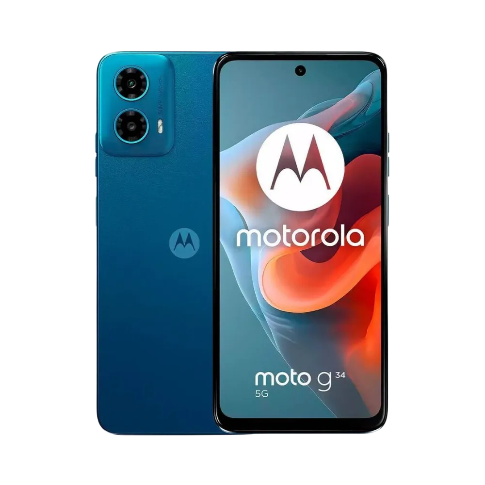 Réparation Motorola G34 5G à Lyon – iTelier : vue avant avec écran éteint, idéale pour illustrer le remplacement d’écran fissuré ou tactile non réactif. Diagnostic gratuit, pièces garanties, service express en boutique Lyon 6 ou par envoi national.