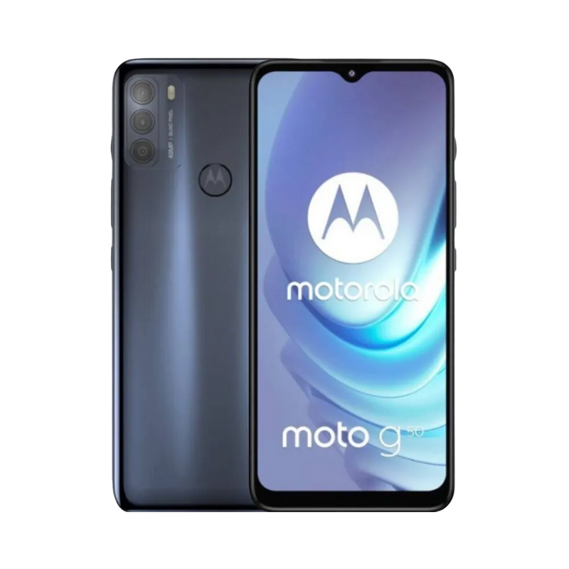 Réparation Motorola G50 à Lyon – iTelier : vue avant du smartphone, écran complet à remplacer en cas de fissure ou panne tactile. Diagnostic gratuit, pièces garanties, service express en boutique Lyon 6 ou envoi France entière.