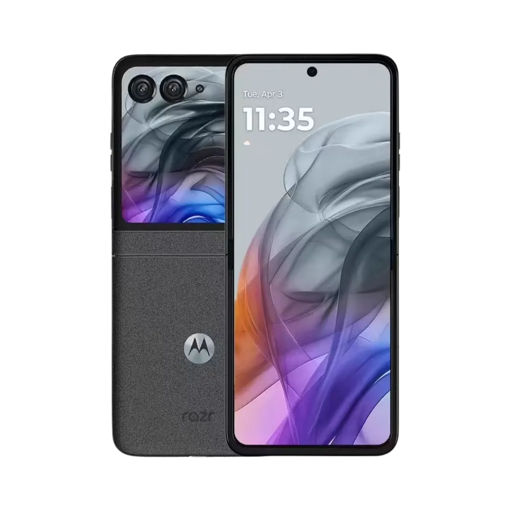 Réparation Motorola Razr 50 à Lyon – iTelier : vue avant pliée avec écran externe et double caméra. Idéal pour illustrer le remplacement d’écran externe fissuré ou vitre arrière. Diagnostic gratuit, pièces garanties et service express à Lyon 6 ou par envoi national.