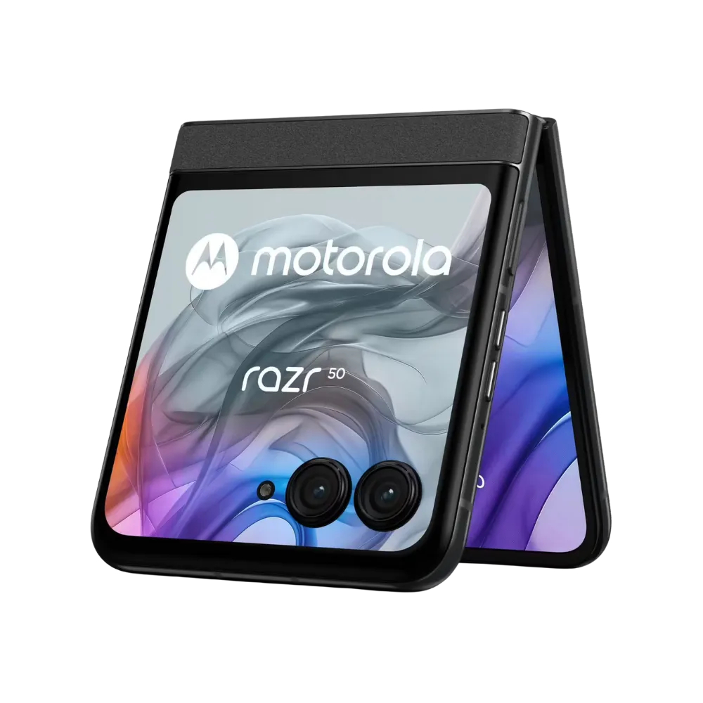 Réparation Motorola Razr 50 à Lyon – iTelier : vue semi-pliée avec écran interne partiellement ouvert. Idéal pour illustrer le changement d’écran pliable AMOLED en cas de cassure ou dysfonctionnement. Réparation rapide, garantie 1 an et envoi postal France entière.