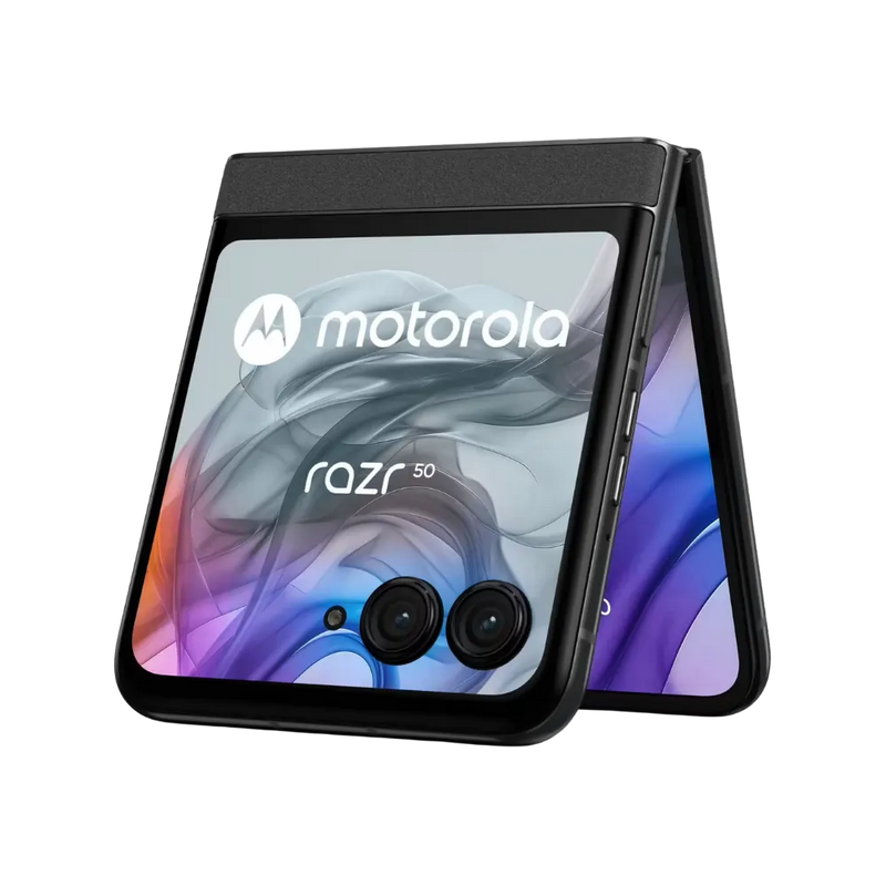 Réparation Motorola Razr 50 à Lyon – iTelier : vue semi-pliée avec écran interne partiellement ouvert. Idéal pour illustrer le changement d’écran pliable AMOLED en cas de cassure ou dysfonctionnement. Réparation rapide, garantie 1 an et envoi postal France entière.