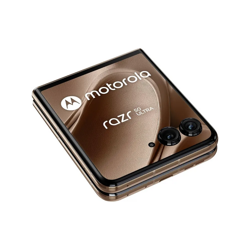 Motorola Razr 50 Ultra – vue inclinée pliée mettant en valeur l’écran externe et le design. iTelier Lyon : réparation écran pliable, vitre arrière, châssis ou connecteur de charge. Diagnostic gratuit, service express et garantie 1 an.