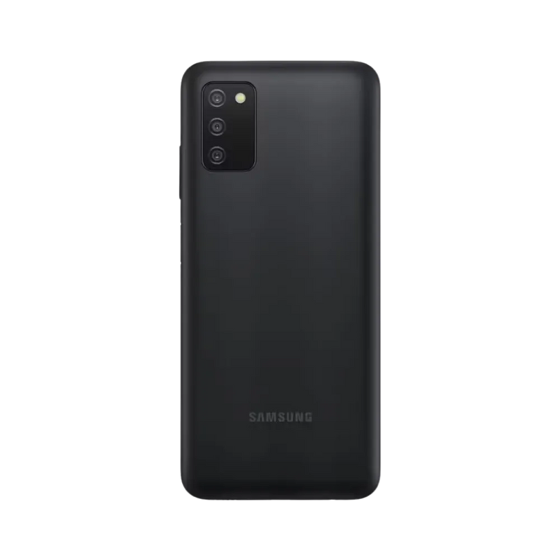 Dos noir Samsung Galaxy A03 avec double caméra – remplacement vitre arrière brisée et réparations certifiées avec iTelier Lyon – service écologique, économique et disponible dans toute la France.