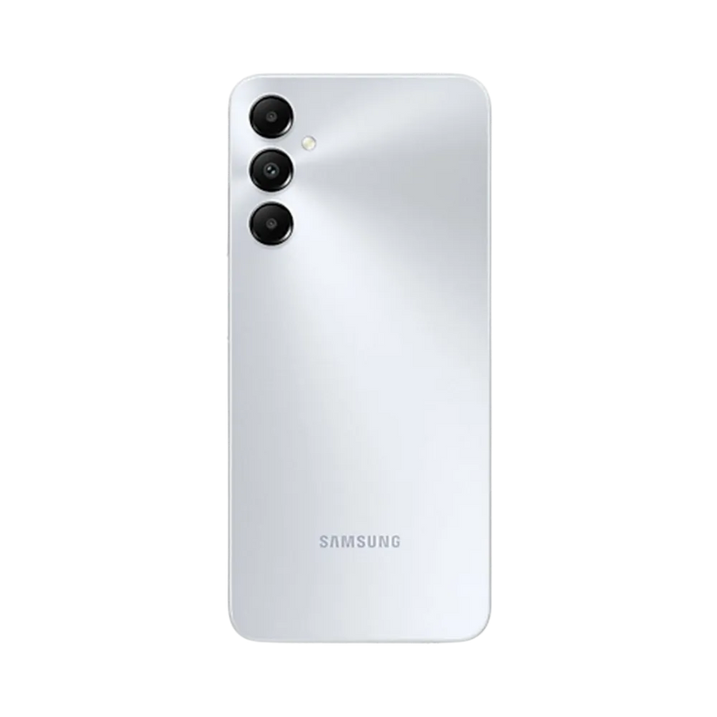 Dos blanc Samsung Galaxy A05s avec triple capteur photo – remplacement vitre arrière cassée, changement batterie et restauration complète chez iTelier Lyon – réparation professionnelle avec garantie 12 mois.