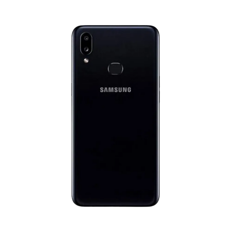 Dos noir Samsung Galaxy A10s avec double caméra et capteur d’empreintes – réparation vitre arrière cassée, changement batterie et restauration esthétique par iTelier Lyon – expertise locale, diagnostic offert, garantie 1 an.