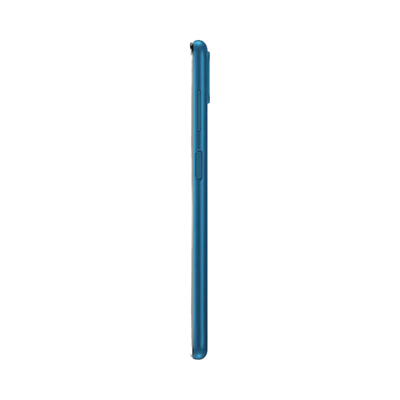Samsung Galaxy A12s bleu vu de profil et de dos – réparation vitre arrière endommagée, changement batterie et restauration esthétique par iTelier Lyon – expertise locale, diagnostic offert, service garanti 1 an.