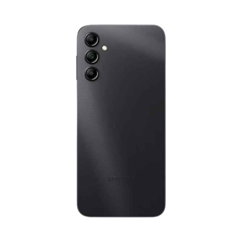 Dos noir Samsung Galaxy A14 5G avec triple caméra – réparation vitre arrière cassée, changement batterie et restauration esthétique par iTelier Lyon – expertise locale, diagnostic offert, service garanti 1 an.