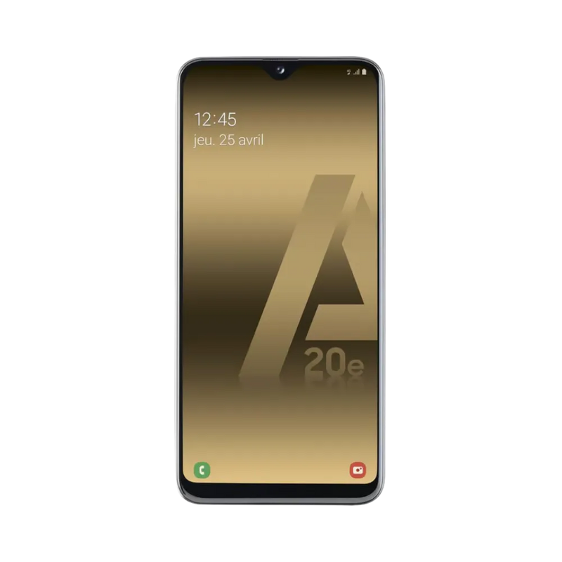 Écran complet Samsung Galaxy A20e affichant interface Android – remplacement écran fissuré ou tactile défectueux par iTelier Lyon – réparation rapide, pièces d’origine garanties 1 an, envoi national sécurisé.