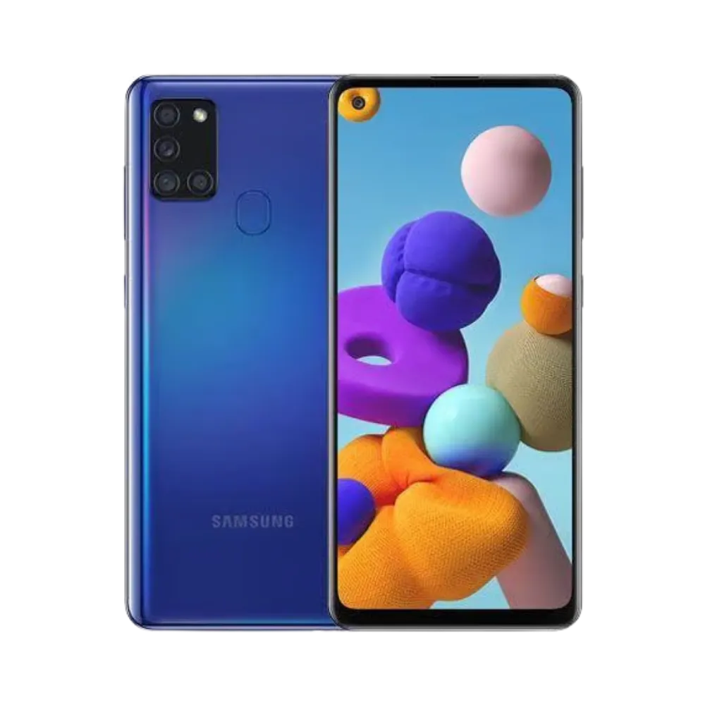 Écran complet Samsung Galaxy A21s affichant interface Android colorée – remplacement écran cassé ou tactile défectueux par iTelier Lyon – réparation rapide, pièces d’origine garanties 1 an, envoi national sécurisé.
