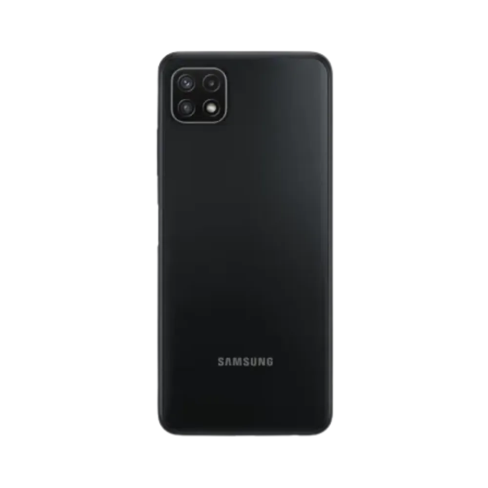 Dos noir Samsung Galaxy A22 5G avec double caméra – réparation vitre arrière endommagée, changement batterie et restauration esthétique par iTelier Lyon – expertise locale, service professionnel garanti 1 an.