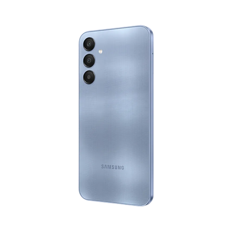 Samsung Galaxy A25 5G bleu vu sous un angle incliné – réparation connecteur de charge, boutons latéraux et composants internes par iTelier Lyon – service local rapide, envoi national sécurisé, garantie pièces 1 an.