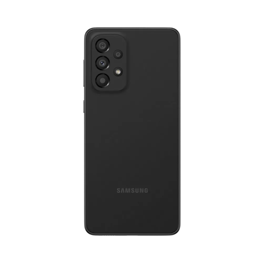 Dos noir Samsung Galaxy A33 5G avec quadruple caméra – réparation vitre arrière brisée, changement batterie et restauration esthétique par iTelier Lyon – service expert, diagnostic offert, garantie 1 an.