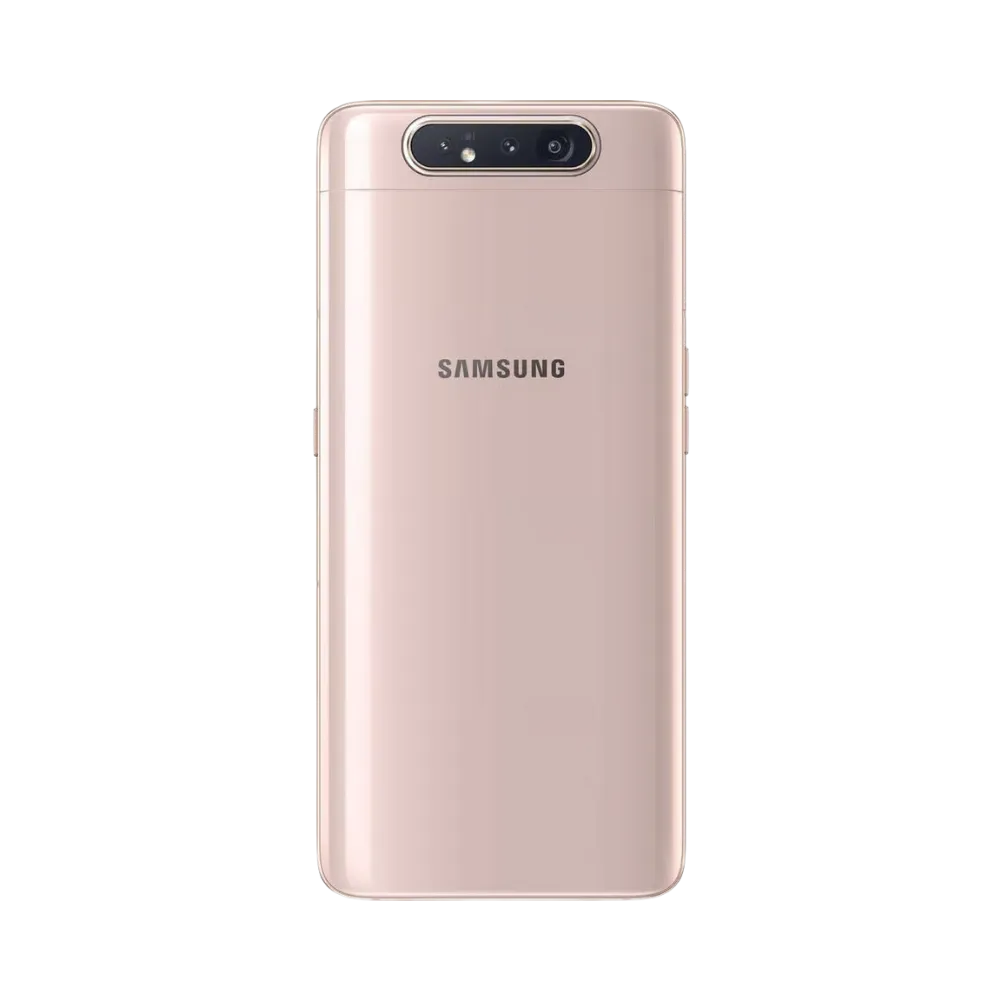 Dos rose Samsung Galaxy A80 avec logo Samsung – réparation vitre arrière, changement batterie et remise à neuf par iTelier Lyon – expertise locale, envoi sécurisé partout en France.