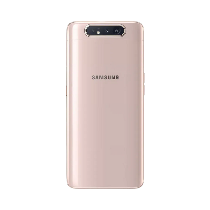 Dos rose Samsung Galaxy A80 avec logo Samsung – réparation vitre arrière, changement batterie et remise à neuf par iTelier Lyon – expertise locale, envoi sécurisé partout en France.