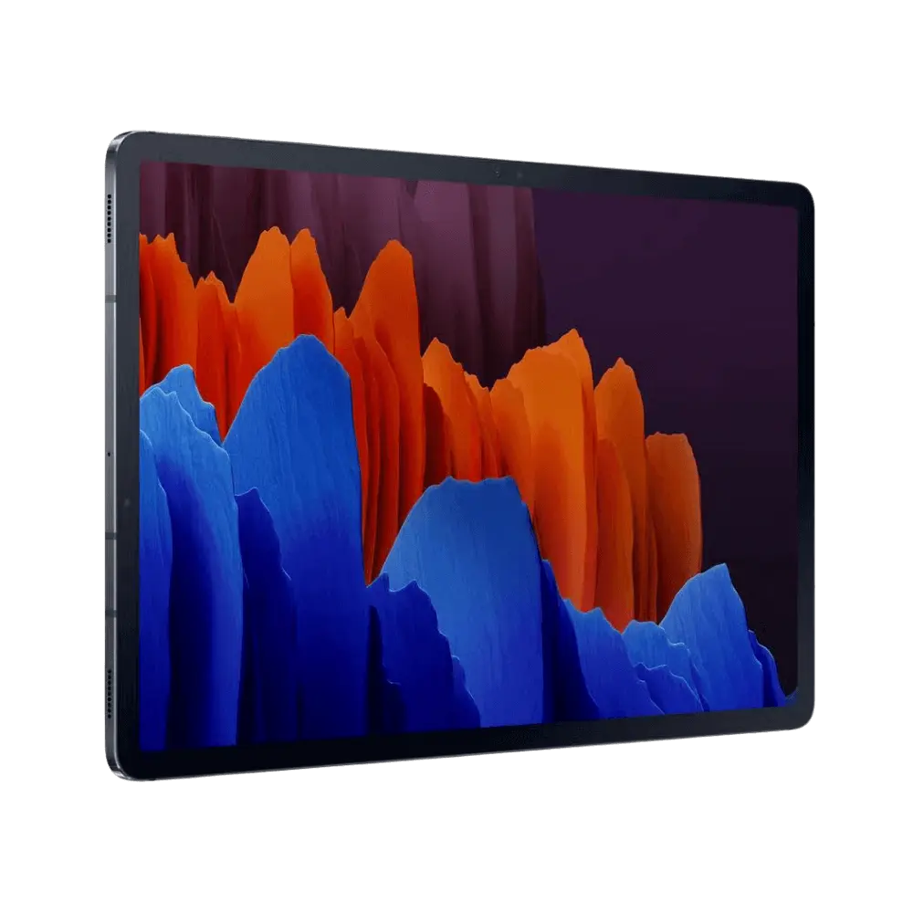 Samsung Galaxy Tab S7+ 5G T976 en vue inclinée : iTelier Lyon remplace écran ou batterie avec pièces de qualité et garantie constructeur.