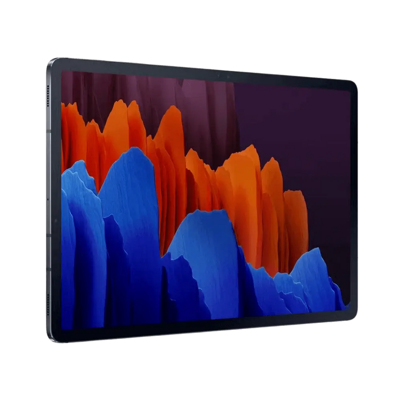 Samsung Galaxy Tab S7+ 5G T976 en vue inclinée : iTelier Lyon remplace écran ou batterie avec pièces de qualité et garantie constructeur.