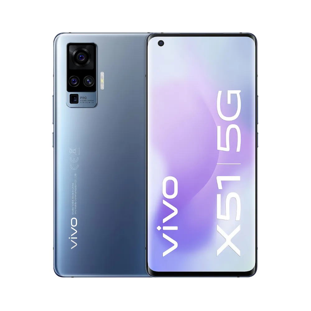 Vivo X51 5G affiché de face et de dos, smartphone haut de gamme disponible chez iTelier Lyon pour réparation écran AMOLED, batterie et connecteur de charge avec pièces garanties et diagnostic gratuit.