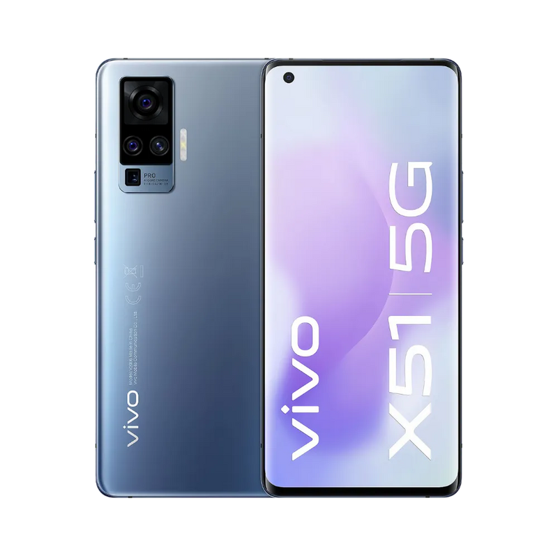 Vivo X51 5G affiché de face et de dos, smartphone haut de gamme disponible chez iTelier Lyon pour réparation écran AMOLED, batterie et connecteur de charge avec pièces garanties et diagnostic gratuit.