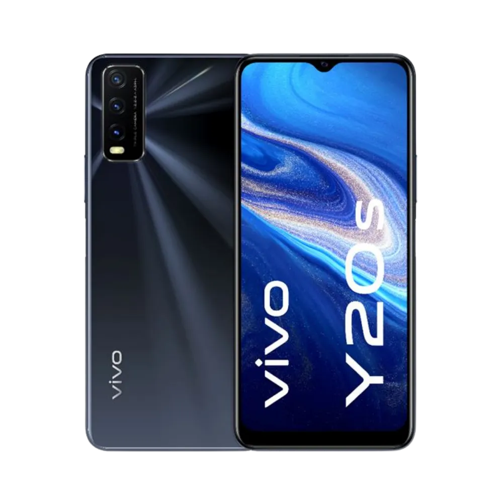 Vivo Y20s vu de face et de dos, réparation smartphone iTelier Lyon : remplacement écran LCD tactile, changement batterie, connecteur de charge et vitre arrière, garantie 1 an.
