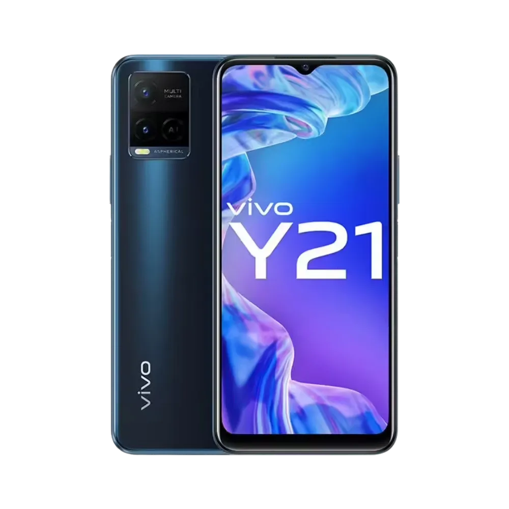 Vivo Y21 présenté de face et de dos, réparation smartphone chez iTelier Lyon : remplacement écran, batterie, connecteur et vitre arrière avec garantie 1 an et diagnostic gratuit.