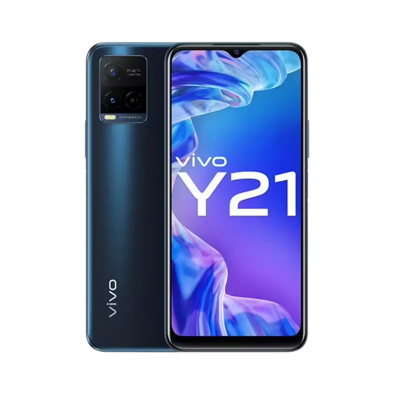 Vivo Y21 présenté de face et de dos, réparation smartphone chez iTelier Lyon : remplacement écran, batterie, connecteur et vitre arrière avec garantie 1 an et diagnostic gratuit.