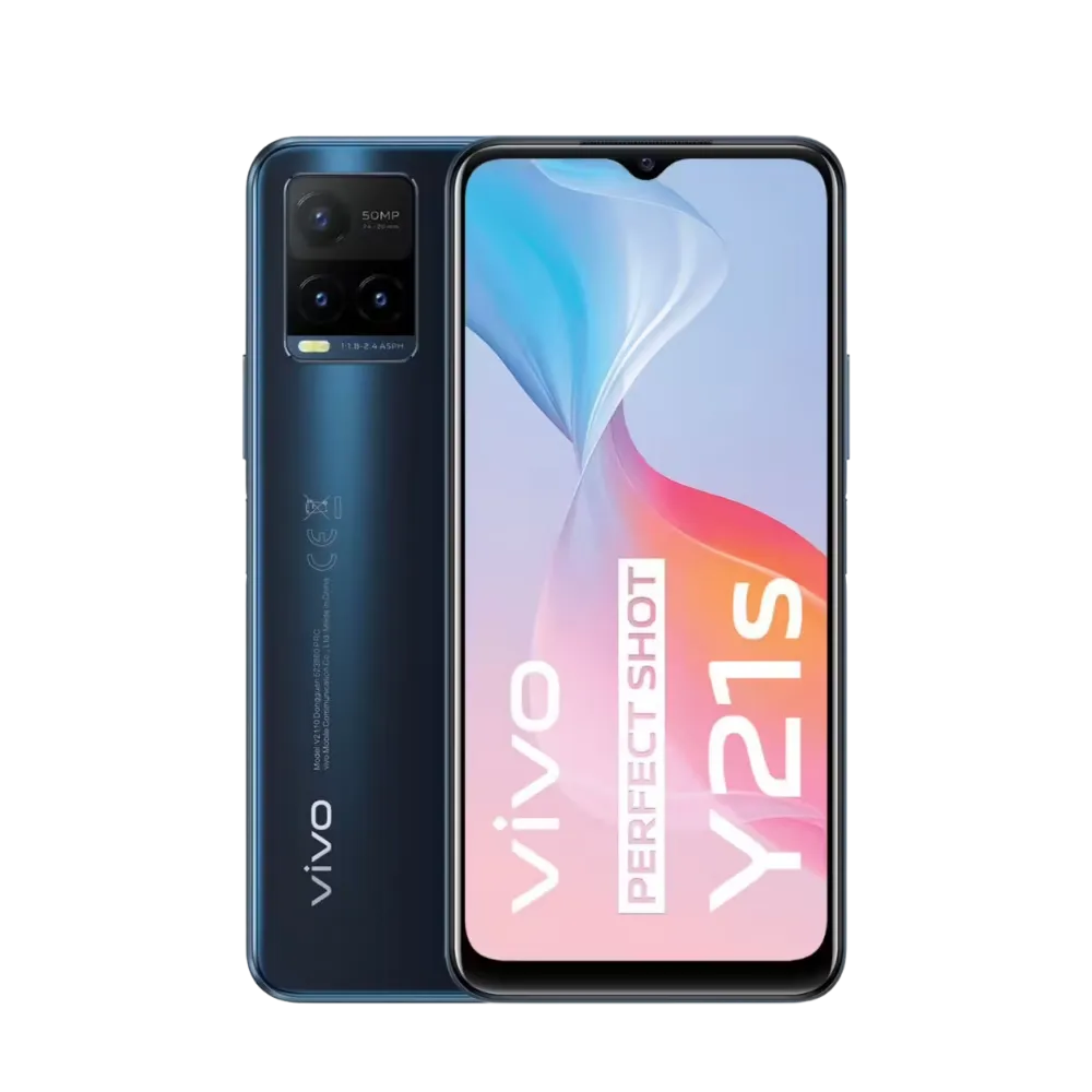 Vivo Y21s présenté de face et de dos, réparation smartphone à iTelier Lyon : remplacement écran, batterie, vitre arrière et connecteur de charge avec garantie 1 an.