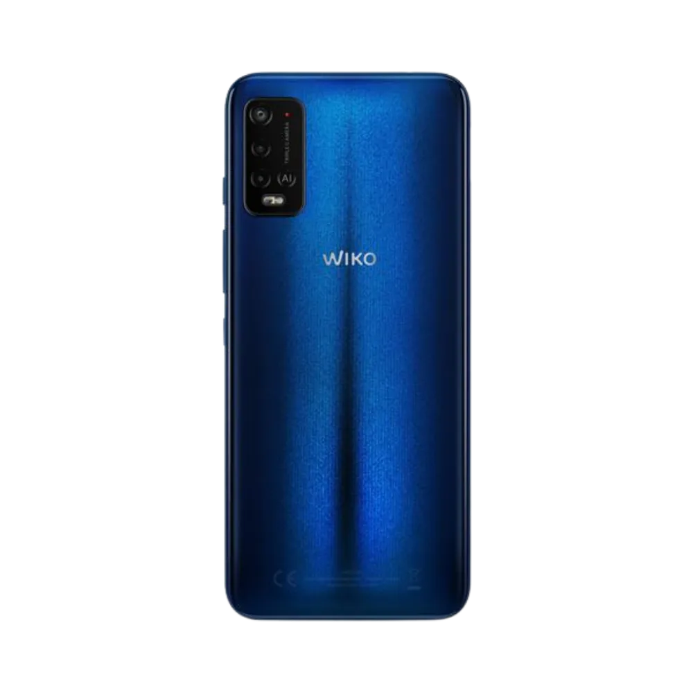 Vue arrière du Wiko Power U20 bleu, réparation batterie ou vitre arrière avec iTelier Lyon, envoi postal sécurisé et garantie pièces et main-d’œuvre.