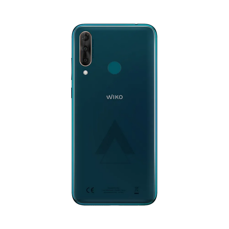 Vue arrière du Wiko View 3 Pro bleu, réparation batterie ou vitre arrière chez iTelier Lyon, service en boutique et par correspondance avec pièces garanties.