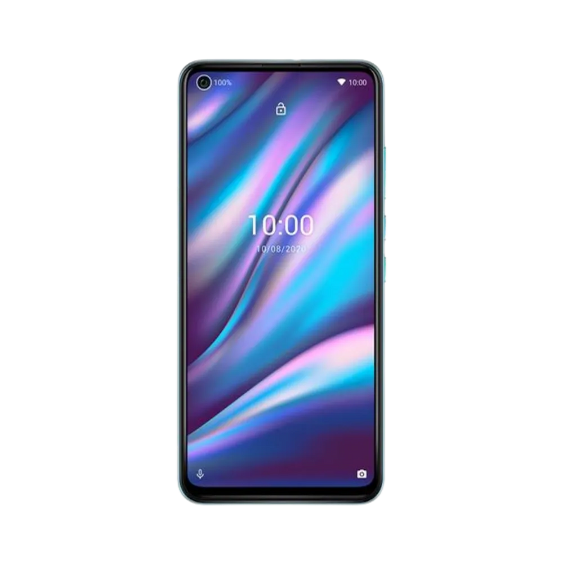 Vue avant du Wiko View 5 Plus bleu clair, remplacement écran original et diagnostic gratuit chez iTelier Lyon, réparation rapide avec garantie un an.