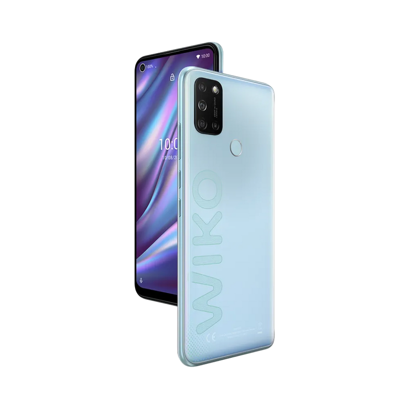Wiko View 5 Plus bleu clair vu de face et de dos, réparation écran et batterie avec iTelier Lyon, service express, pièces d’origine garanties, envoi national sécurisé.