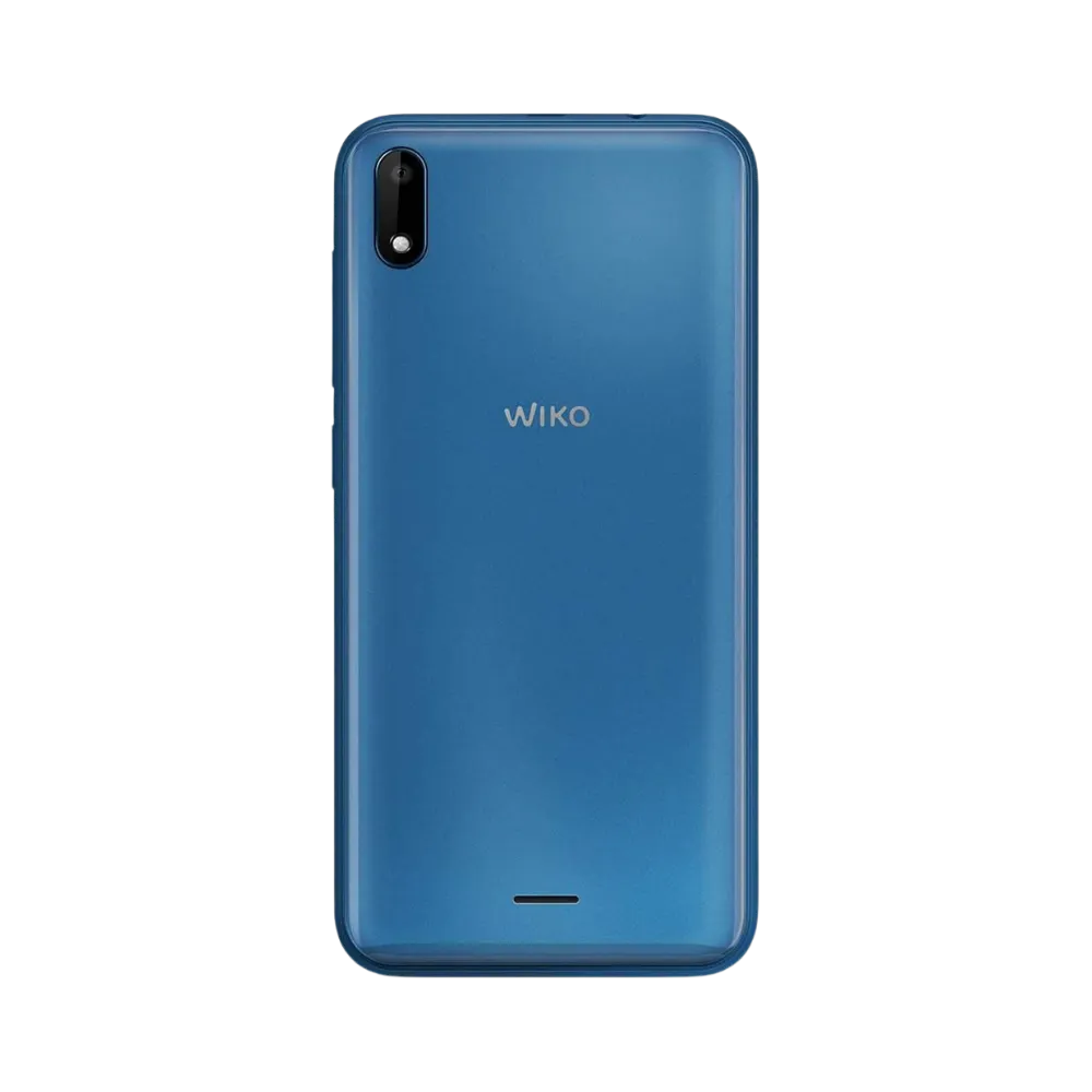 Vue arrière du Wiko Y50 bleu, réparation batterie ou coque arrière avec iTelier Lyon, service en boutique ou par correspondance avec garantie pièces.
