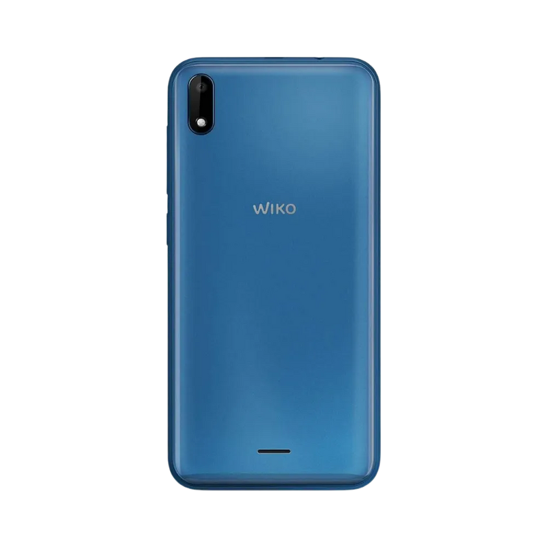 Vue arrière du Wiko Y50 bleu, réparation batterie ou coque arrière avec iTelier Lyon, service en boutique ou par correspondance avec garantie pièces.