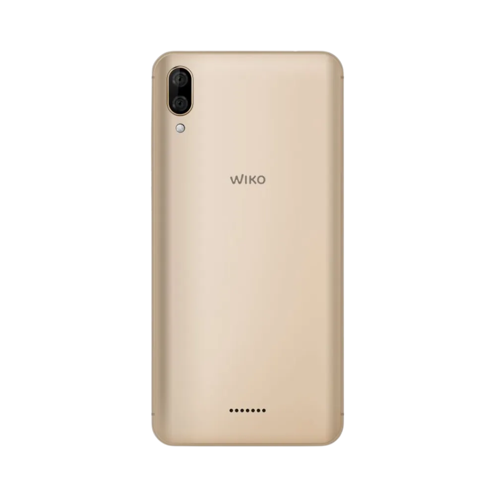 Vue arrière du Wiko Y80 doré, réparation batterie ou coque arrière avec iTelier Lyon, envoi postal sécurisé et garantie d’un an sur les pièces.