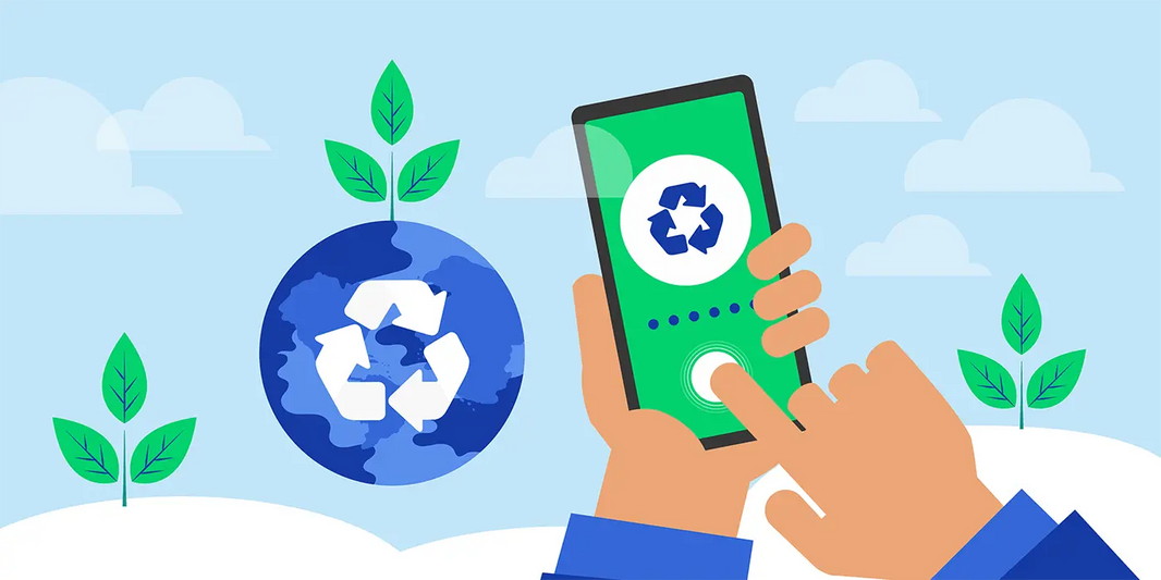 Illustration recyclage smartphone et économie circulaire, prolonger la durée de vie des appareils avec iTelier Lyon entreprise écoresponsable
